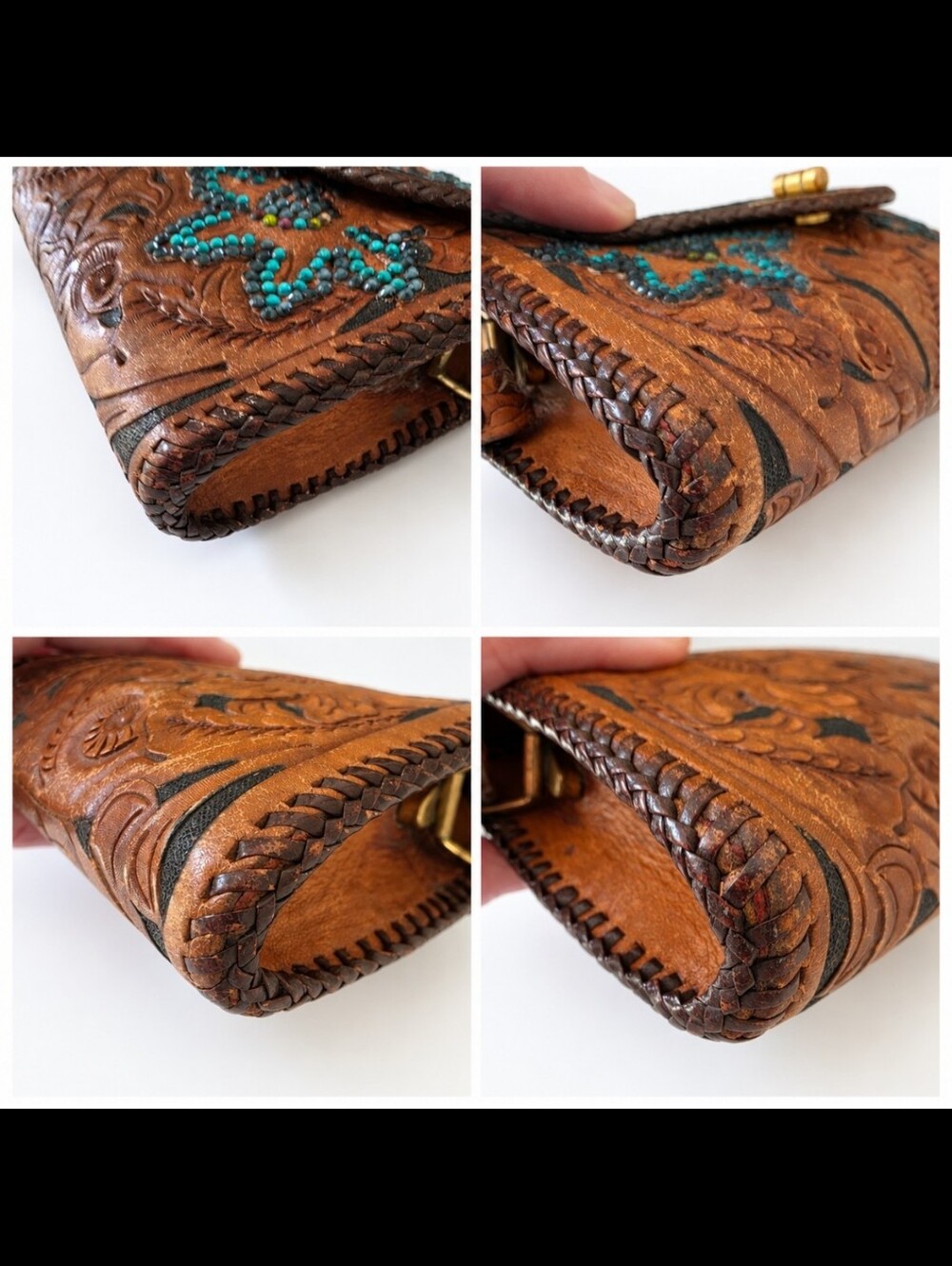 Vintage Roth & Madge Swarovski Crystal Tooled Leather Mini Bag Wristlet - Picture 17 of 17